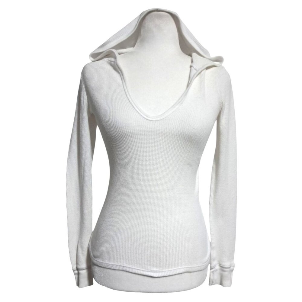 Y2K Aeropostale White Thermal Hoodie Scoop Neck Womens M‎ Aero Baby Tee Style